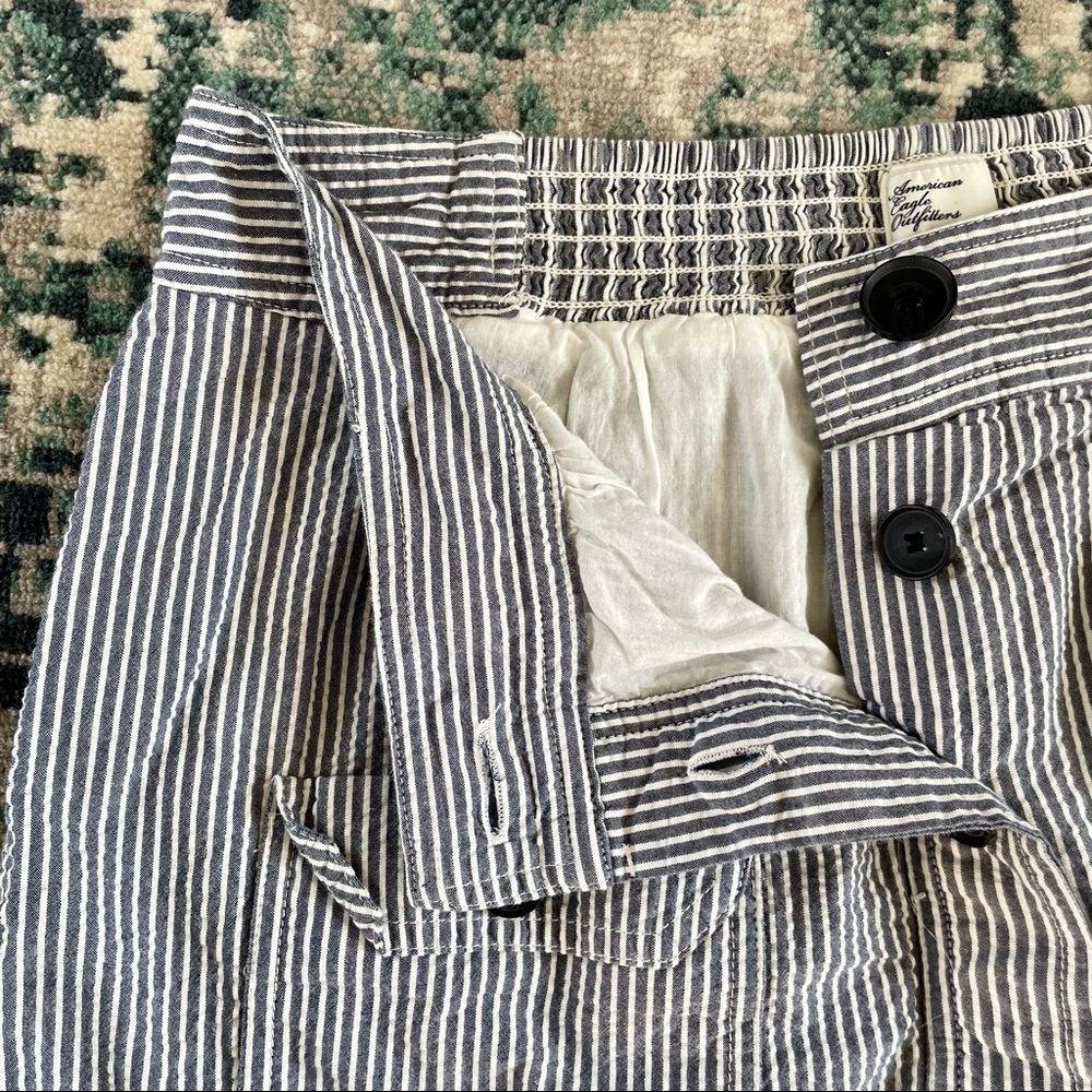 American Eagle Outfitters Blue Striped Seersucker Skirt Size Medium Lined Summer - Picture 7 of 11